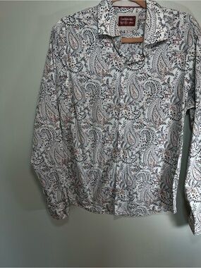 CONSEQUENCE Mens Long Sleeve Dress Shirt Size Small Slim fit cream paisley